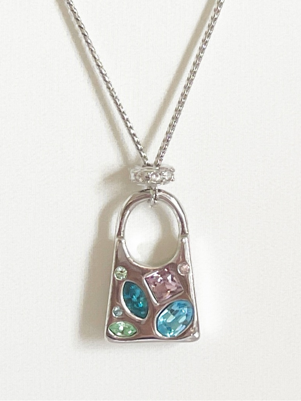 SWAROVSKI Vintage Silver Tone Touchstone Handbag Necklace Pastel Crystals RARE